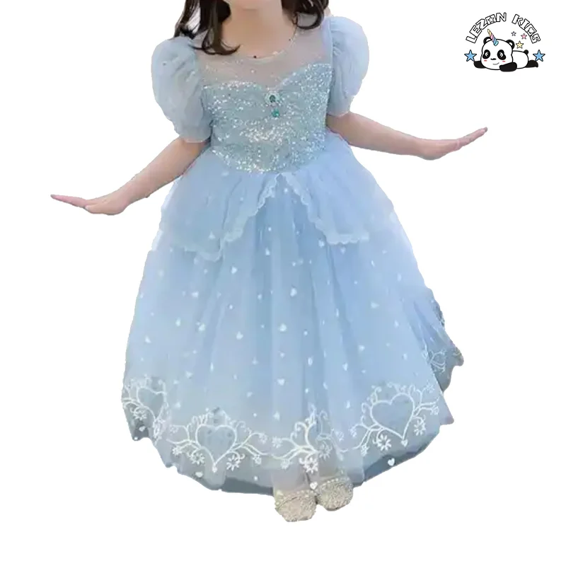 LEZONKIDS - Girl's princess Elsa skirt 2023 summer new girls dresses lace ruffles sequin tutu dress